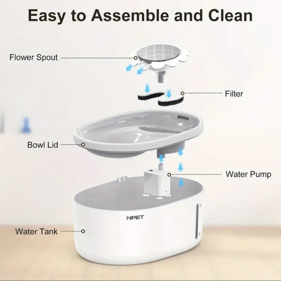 White Grey 2L/ 67oz Automatic Pet Water Fountain with Quiet Pump - Picture 8 of 11